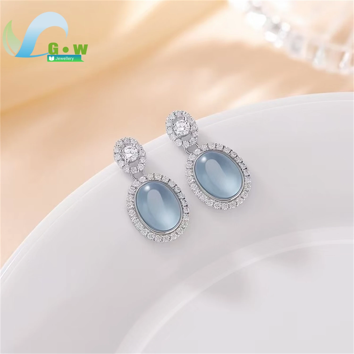 Geometric Oval Cabochon Stud Earrings Women Light Luxury Elegant Versatile Fresh Commute Gemstone Jewelry Charm Gift For Her