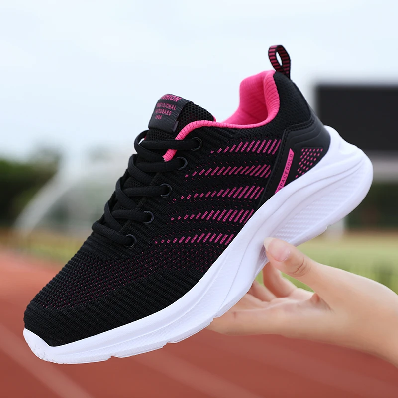 Four Seasons Flying Weave Breathable Running Shoes Women Lightweight Flats Casual Sneakers Ladies Soft Non-Slip Jogging Shoes