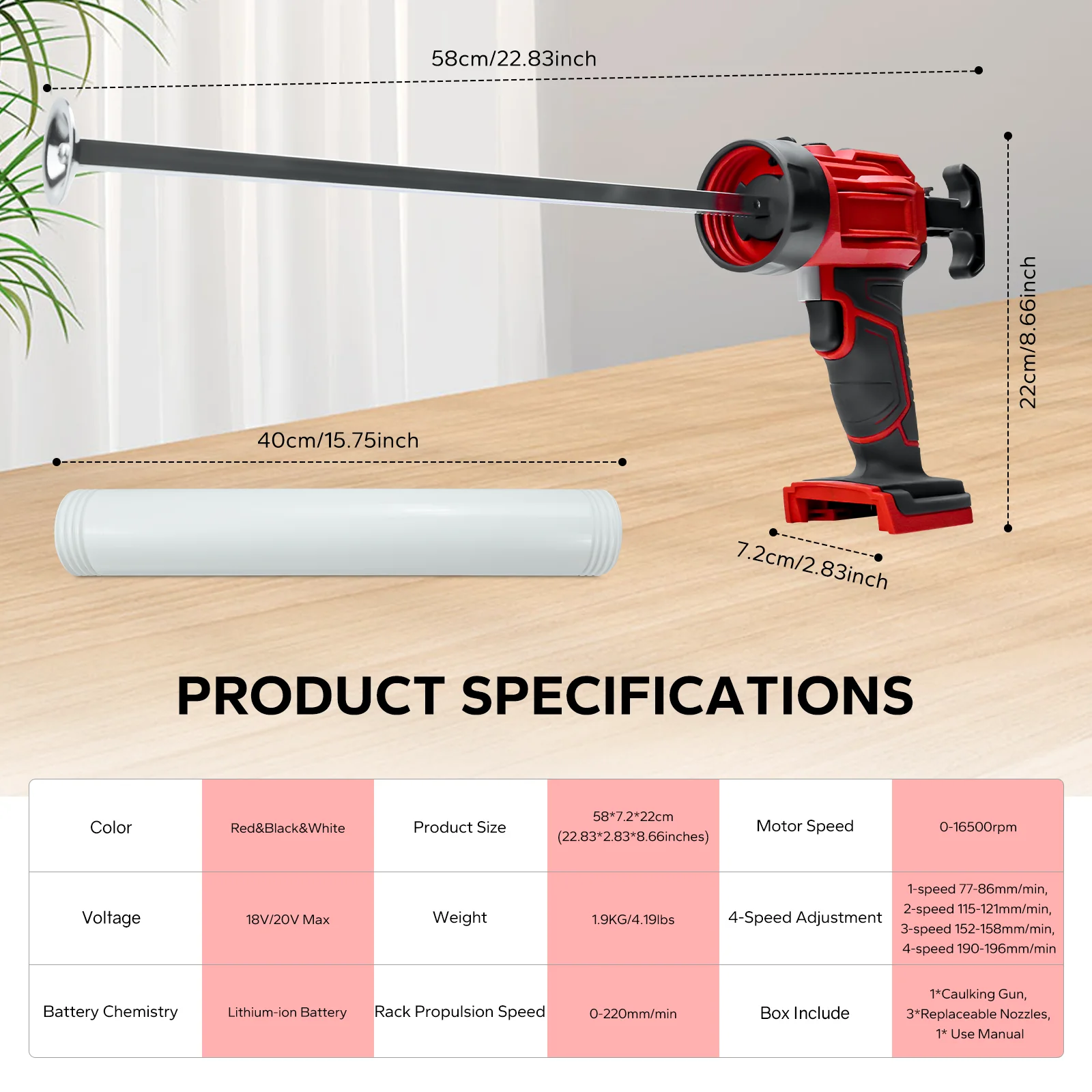 Cordless Sausage Caulking Gun 20oz/600ml Electric Sealant Adhesive Gun 4 Speed Filling Sealing Repair for Milwaukee 18V Battery view 5