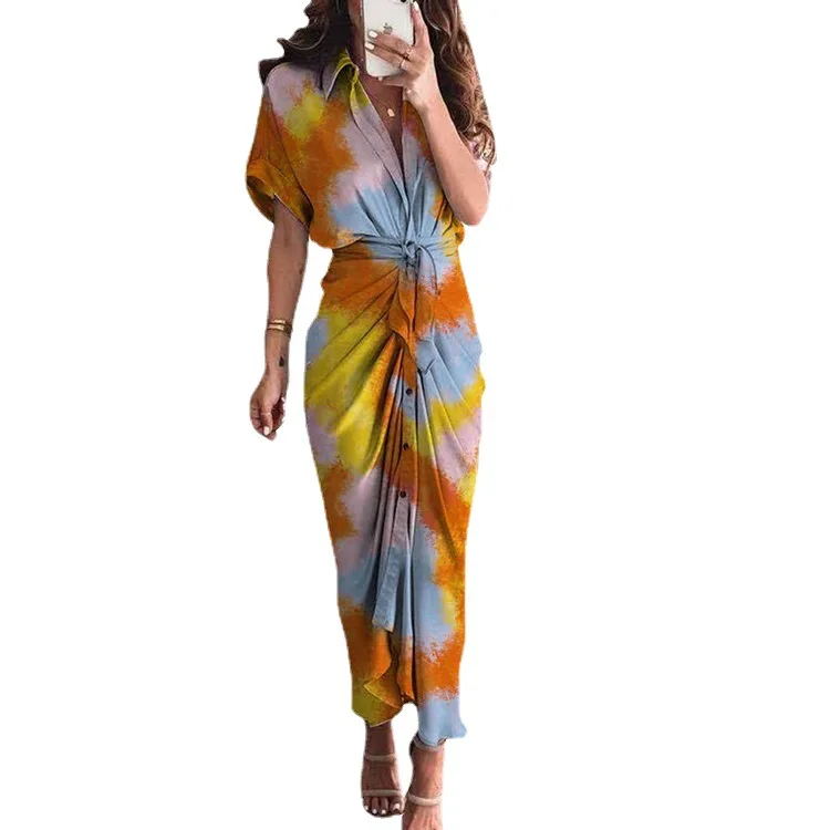 

Women's vestido Summer Short-sleeved Temperament Commuter High-waisted Printed Long Dress clearance Woman clothing