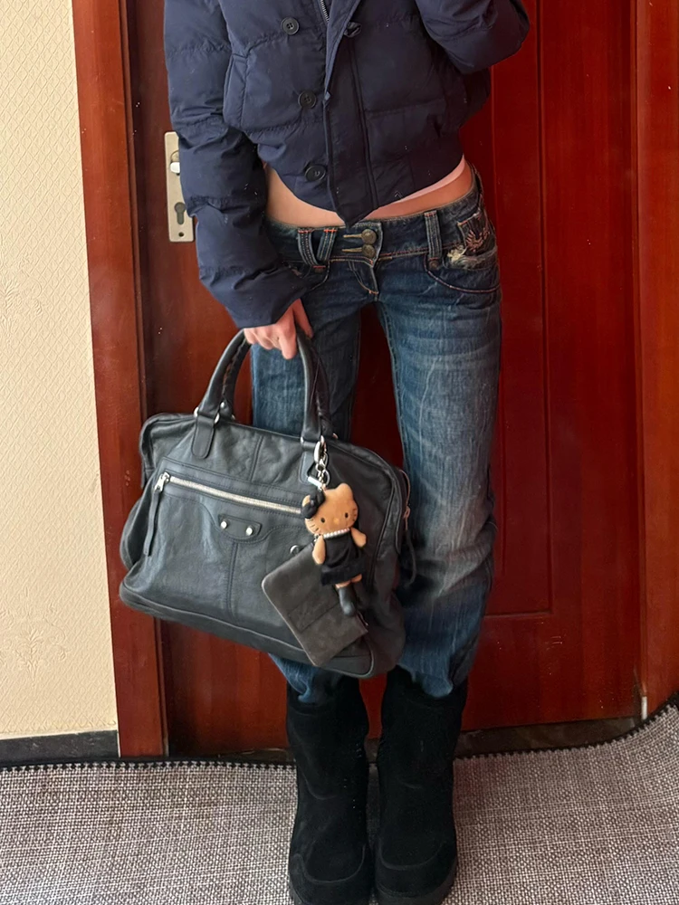 

Low Waist High Street Millennium Sle Spicy Girl Retro Denim Jeans Women's Design Sense Fading Scratch Micro Flared Long Tro...