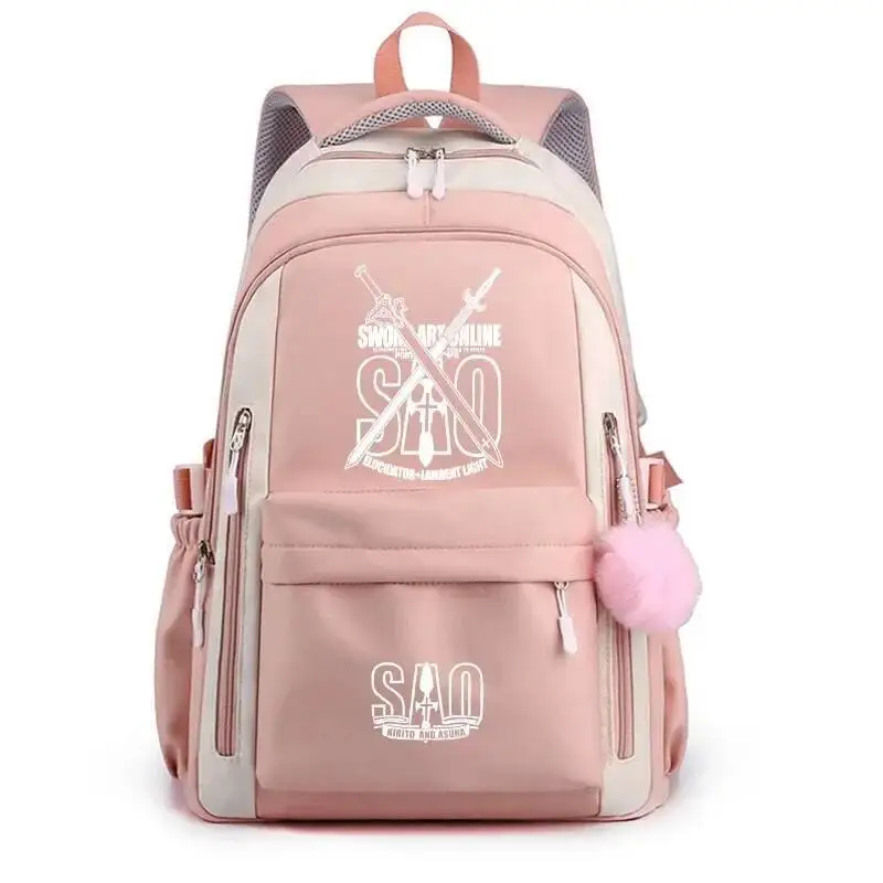 

Anime Game Breathable Mesh Black Blue Pink Purple Sword Art Online Teens School Bags Backpacks