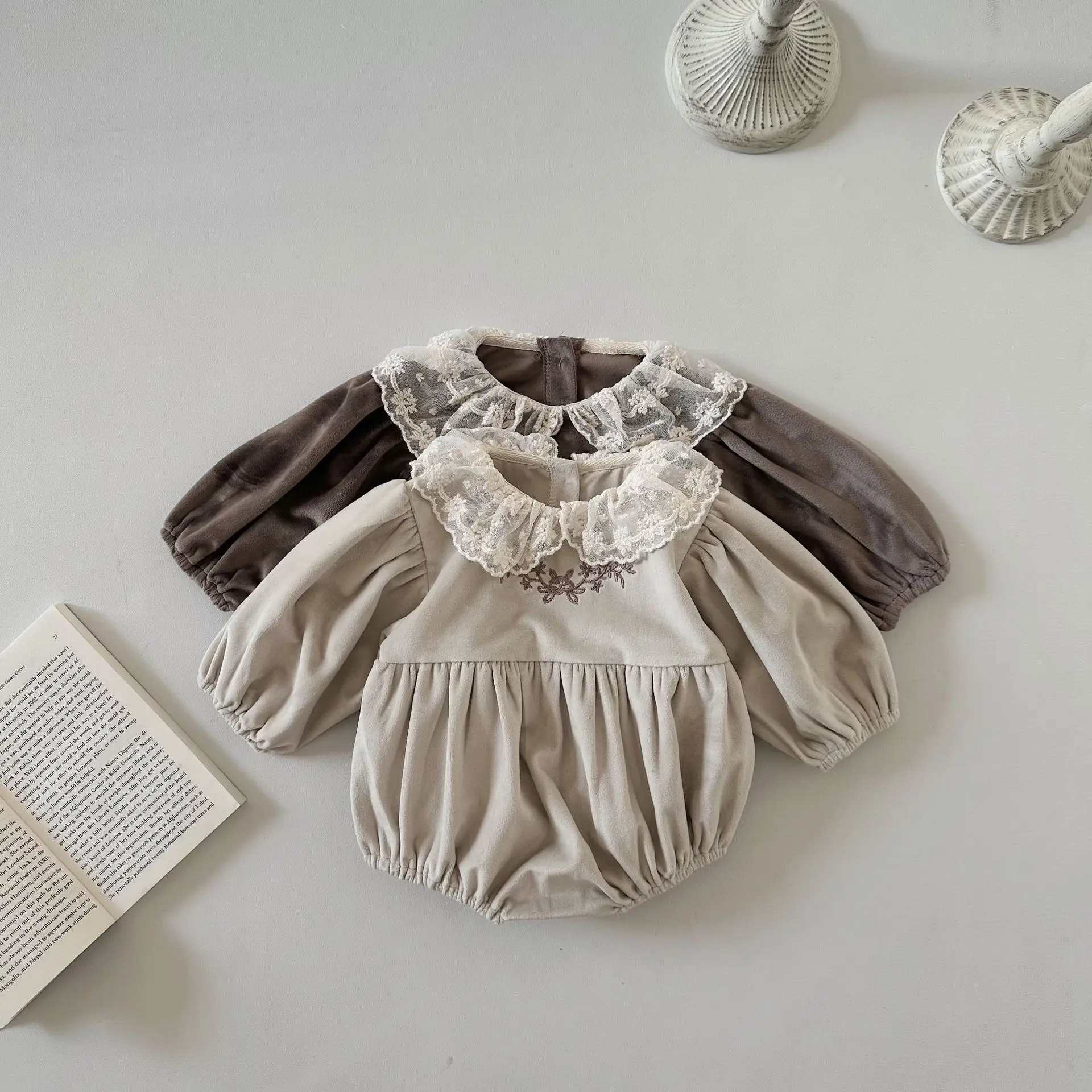 2024 Spring New Baby Girl Cute Lace Collar Bodysuit Newborn Toddler Long Sleeve Jumpsuit Infant Embroidery Casual Clothes 0-24M