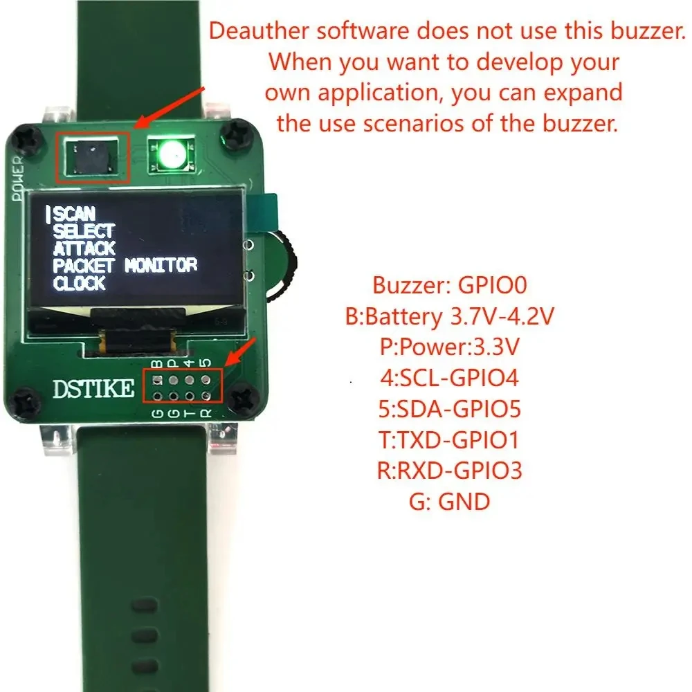 New Deauther Watch X Green Color Development Arduino Smart Watch With ESP8266 Deauther Software 500mah Battery