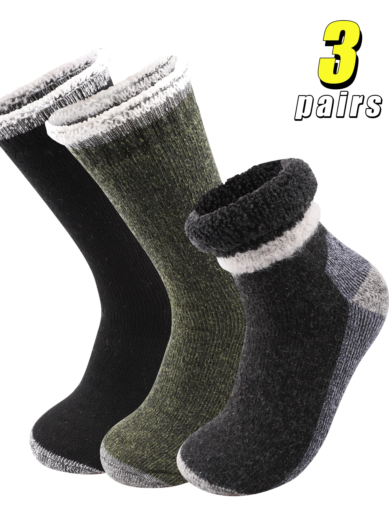 

3Pairs Thick Fleece Lined Winter Socks Thermal Wool Blend Crew Sock Warm Cozy Socks for Men Women Indoor Outdoor