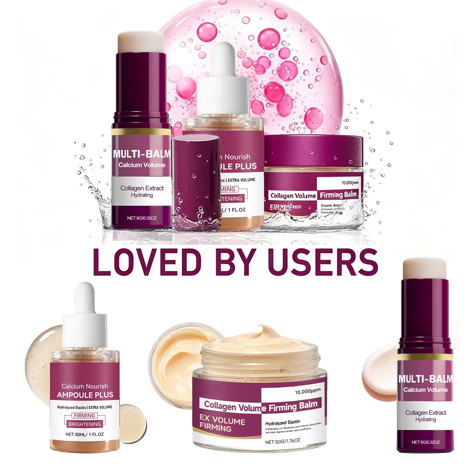 Baume multi-usages au calcium coréen + Hydratant au calcium et au collagène + Essence raffermissante des pores – Routine douce et hydratante pour les soins quotidiens de la peau