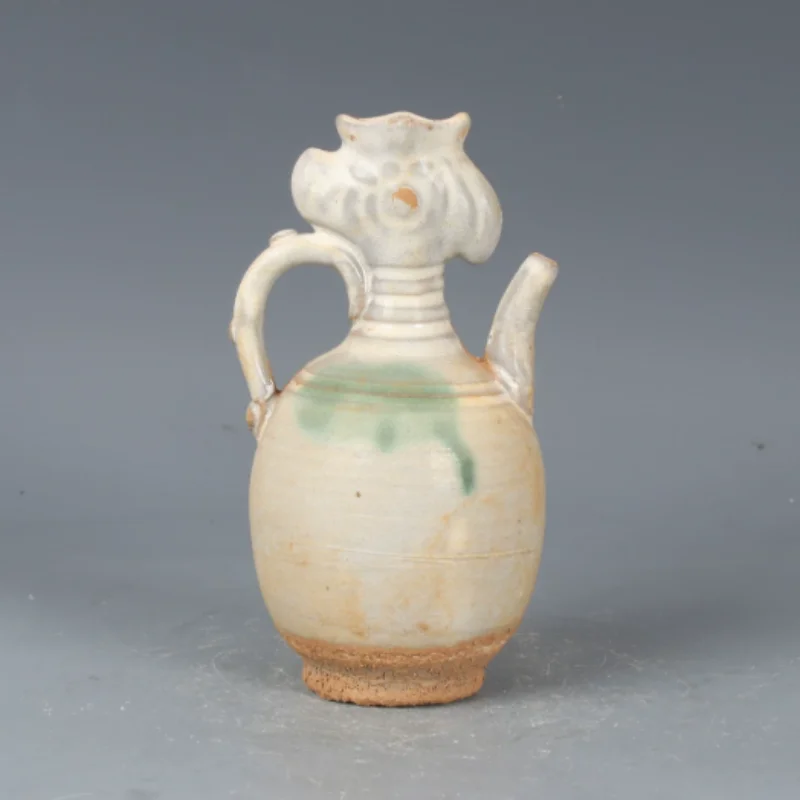 

Retro white green glazed chicken head pot antique porcelain Chinese style Zen home office desktop decoration ornament