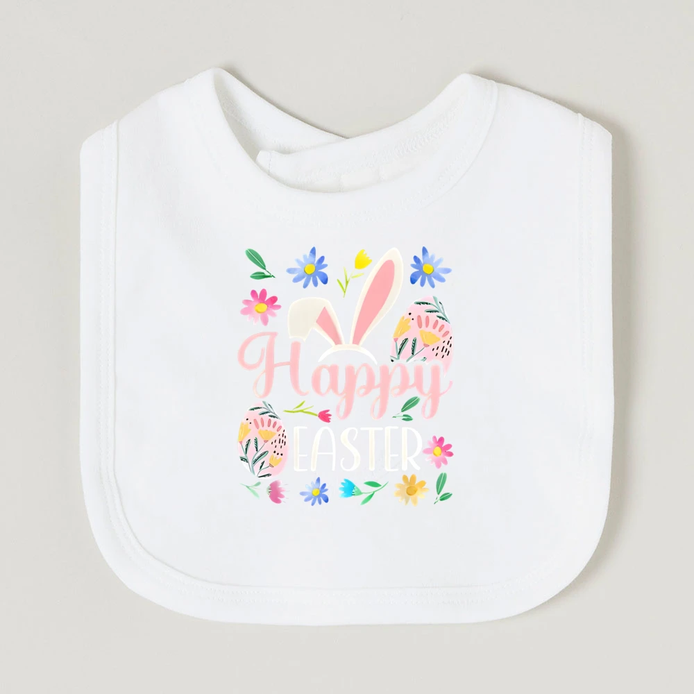 

Happy Easter Infant Saliva Towel Newborn Bunny Egg Pattern Print Bib Easter Day Printed Baby Cotton Bib Easter Best Gift