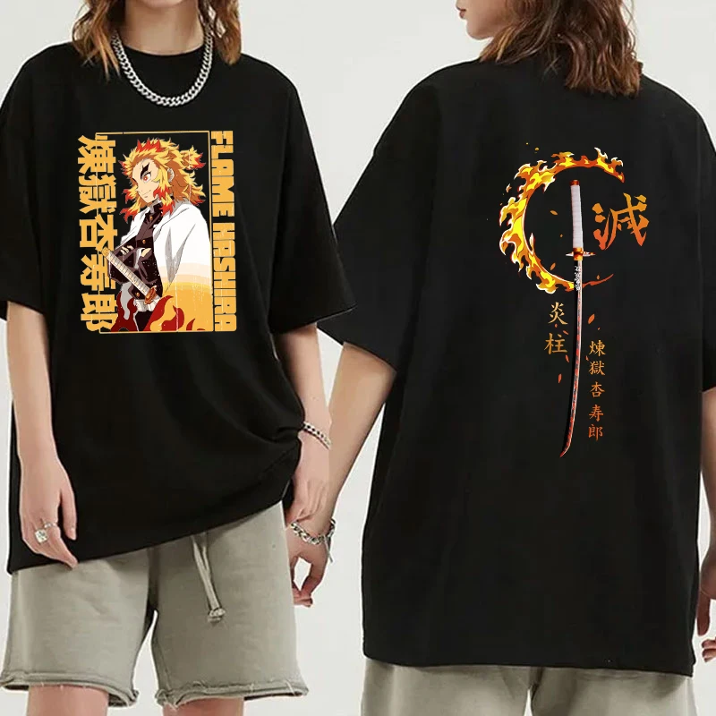 New Anime Rengoku Kyoujurou T Shirt Unisex Short Sleeve O Neck Summer Casual Anime Pattern Printing T-shirt Top Tee