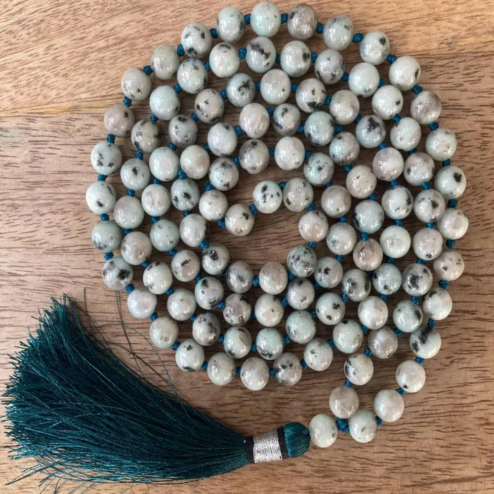 

Натуральное ожерелье-мала из яшмы киви с бусинами и кисточкой, духовное украшение унисекс