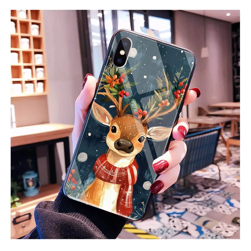 

Cartoon Cute Christmas Glass phone case For iPhone 17 Pro Max Air 17 16 15 14 13 Pro Max 15 16 Pro 15Plus Case
