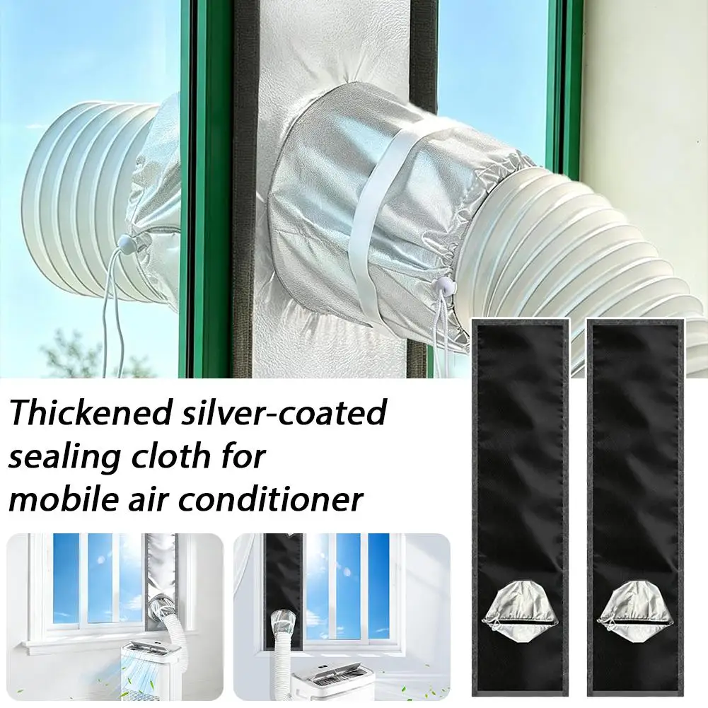 Padded Portable AC Window Seal Kit Silver Coated Sliding Window Vent Cloth for Air Conditioner Exhaust Hose Insulation