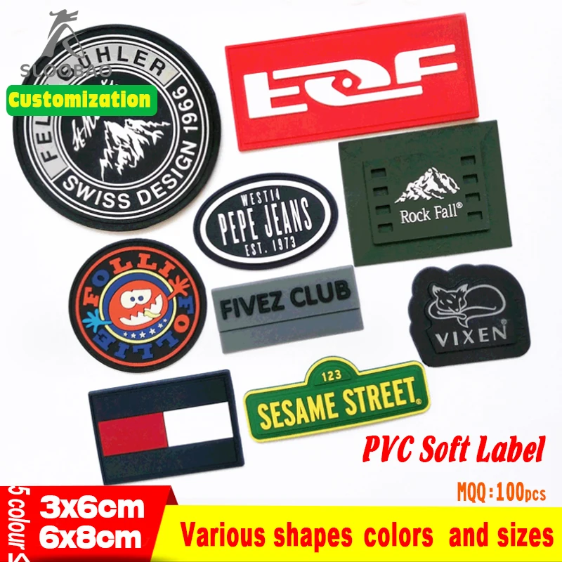 Five Colors Heat Transfer Printed 3D Soft PVC Patch For Clothing Rubber Labels Custom Logo Sew on Embossed Customization