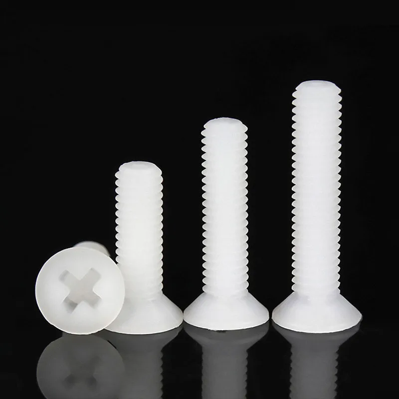 M2 M2.5 M3 M4 M5 M6 M8 Sekrup Kepala Countersunk Silang Nilon Putih Baut Kepala Datar Silang Isolasi Plastik 20/50/100 Buah
