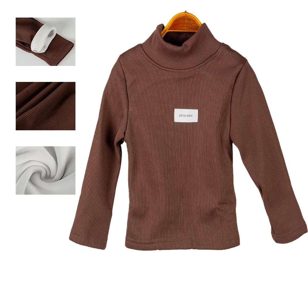 Children's New Autumn And Winter Semi High Neck Long Sleeved Solid Color Warm Velvet Kid's Fashionable Simple Base Shirt