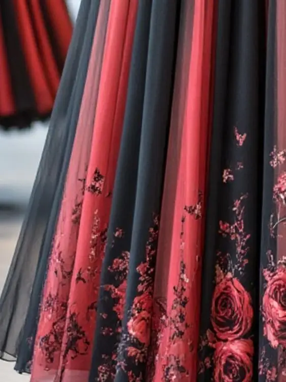 Slimming Early Autumn High Waist Sakura Gradient Skirt Polyester Fiber 100% New 2025 High End Semi-Body Skirt