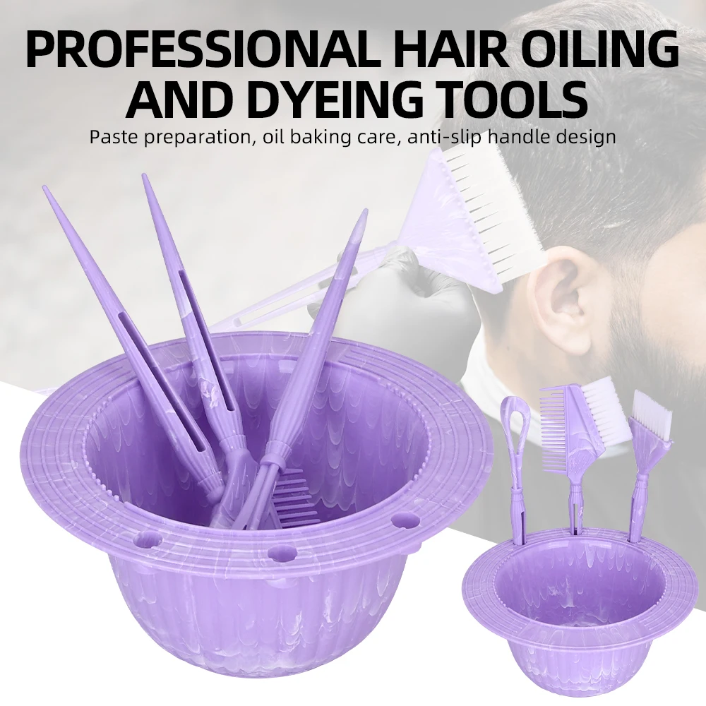 

4PCS Marble Pattern Salon Hair Dye Kit for Salon Use Tint Coloring Bowl & Twin Headed Brush Comb Set Hair Coloring Tools