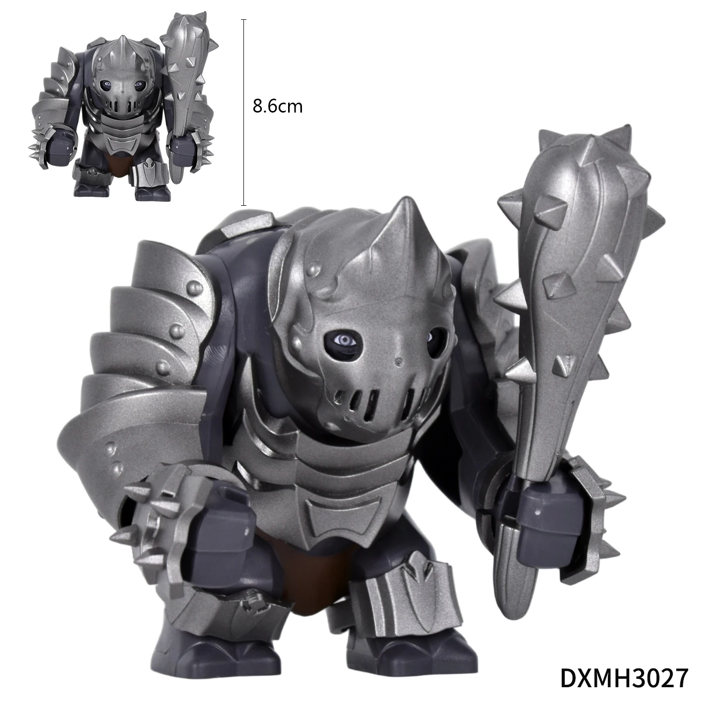 DIY LOTR Mittelalterliche Armee Troll Baustein-Set mit Rostiger Rüstung und Vielfältigen Zubehörteilen, Große Bewegliche Ziegelstein-Figur