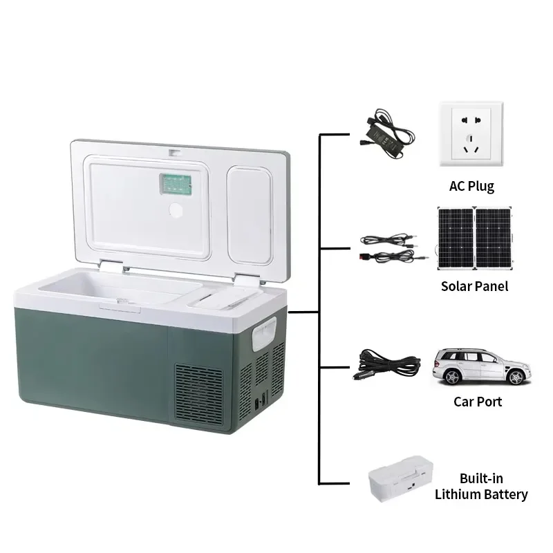 Portable Car Freezer Refrigerator 25L Solar Powered Car Refrigerator with Built-in Replaceable Battery