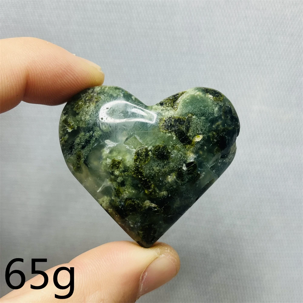 Heart Shaped Hand Polished Green Grape Jade Geode Agate Black Tourmaline Crystal Home Room Decoration Stone Chakra Healing