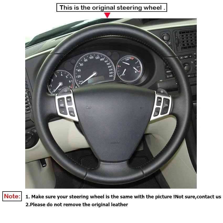 Black Faux Leather Car Steering Wheel Cover for Saab 9-3 2000-2013 Cadillac BLS 2006-2009