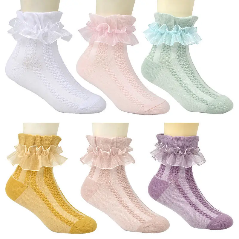 

baby Princess lace sock female children during summer thin short tube elementary Latin dance socks girl princess Mesh Sokken