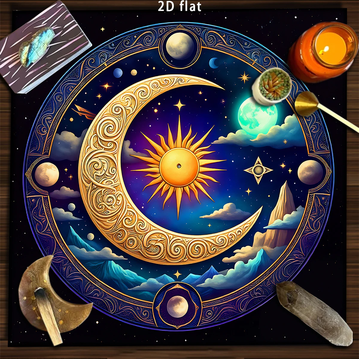 50/75/110cm Celestial Sun Moon Mandala Tarot Tablecloth Vibrant Starry Sky Altar Decor Divination Ritual Cloth Card Mat Tapestry