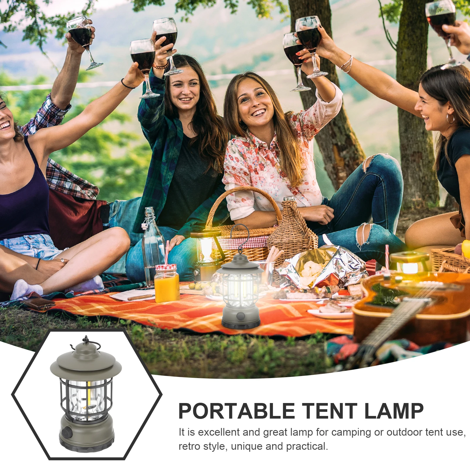 

Retro Style Outdoor Tent Lamp Chargeable Camping Light Handle Portable Wear-Resistant Professional For Camping
