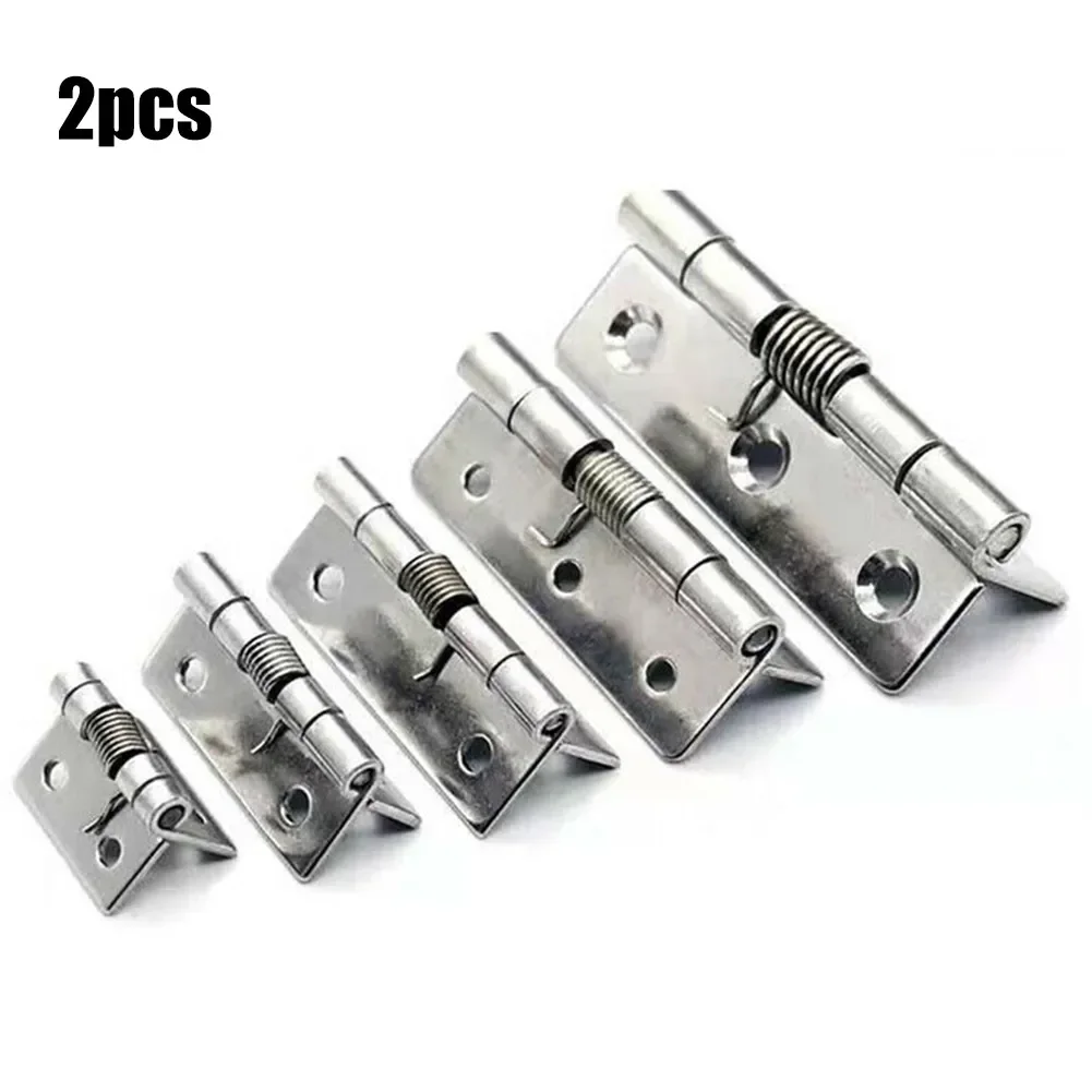 2pcs 1/1.5/2/2.5/3Inch Silver Spring Door Hinge Stainless Steel Self Closing Design Household Hardware Windows Cabinets Boxes Ho