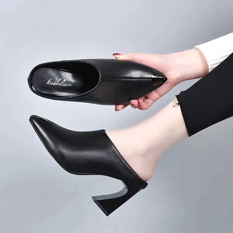 

Summer 2025 New Women Heeled Sandals Women Work Shoes Comfortable for Work Ladies Solid Casual PU Leather Pumps Heels for Ladies