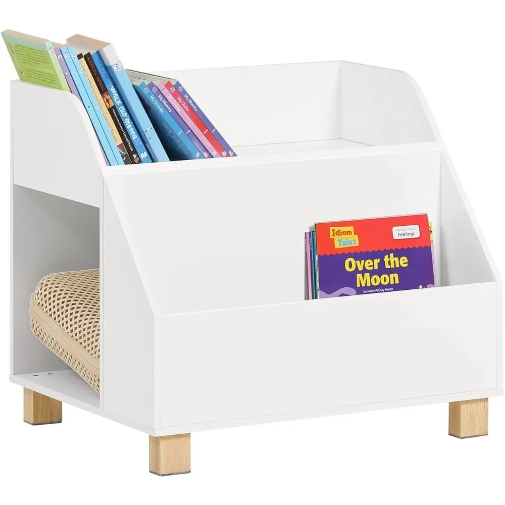 Montessori Bookshelf for Toddlers, White Kids Bookcase, Toy Storage Organizer, Playroom Nursery, KMB54-W