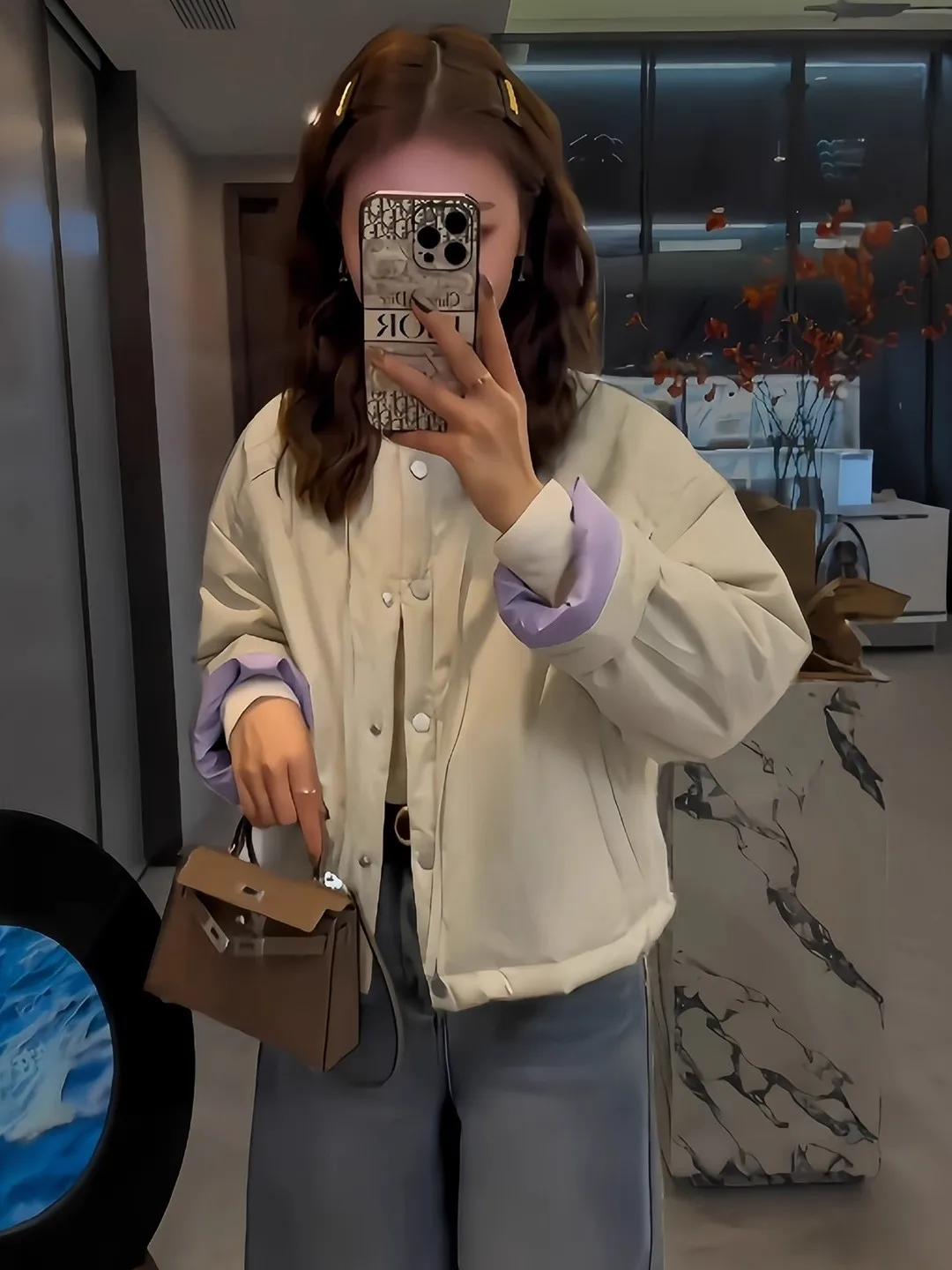 Korean Style Short Cotton Jacket Women's Loose Fit round Neck Tie Waist Lightweight Autumn Winter Fashion Small Size Top