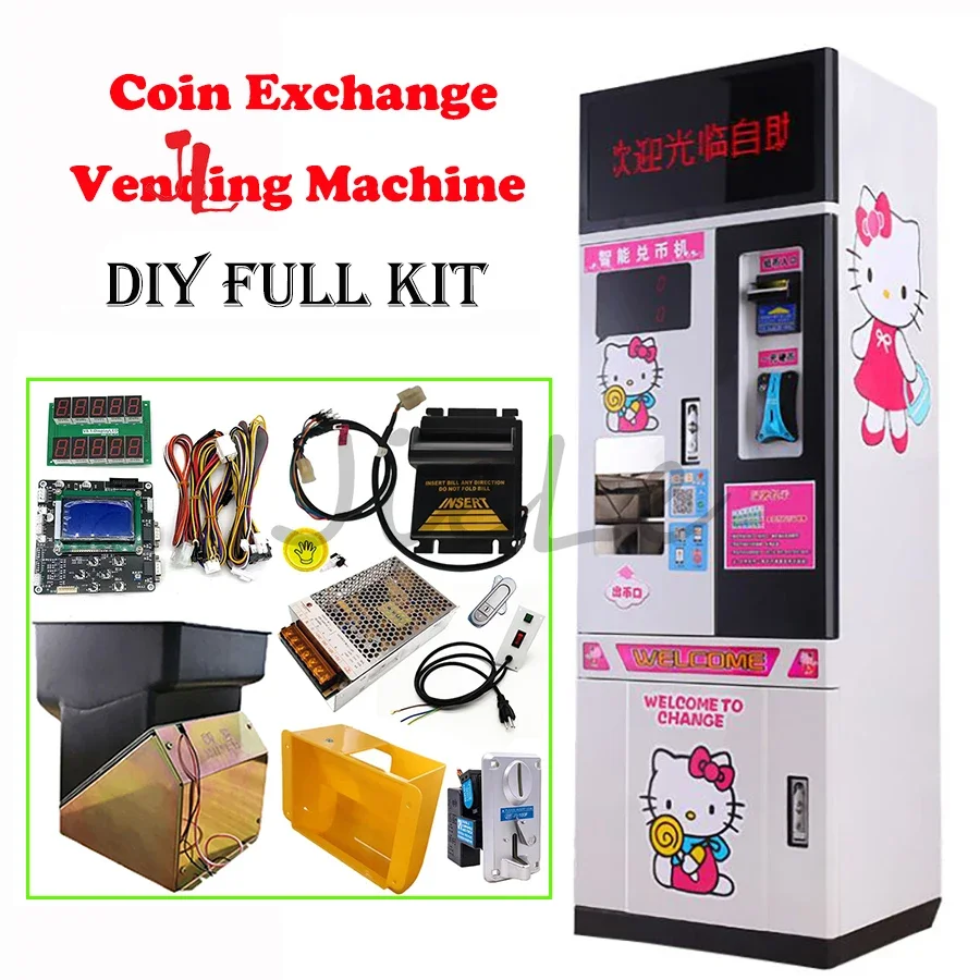 Arcade Coin Vending Machine Changer Assembly Diy Kit, Banknote to Token, Control Board Bill Acceptor Coin Hopper Power Supply