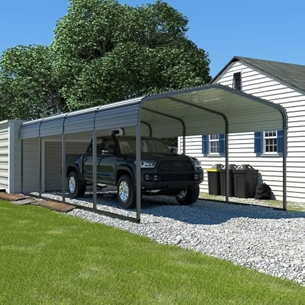 

12' x 20' Carport, Upgraded Car Port with Heavy Duty Galvanized Steel Roof, Metal Carport Kit for Auto, Cars, Grey