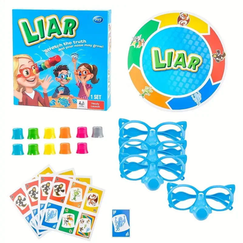 Liar Fibber Board Game for Kids - Educational Party Game with Noses & Glasses, Promotes Family Fun and Interaction, 2-4 Players