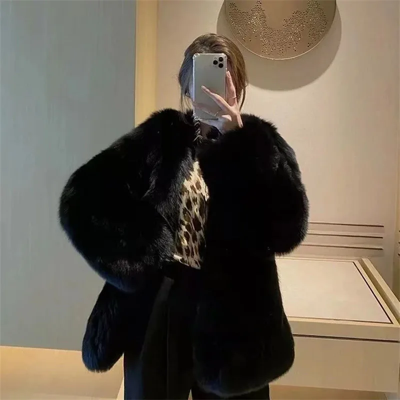 Ladies Medium Long Styles Long Sleeves Plush Outwear Women Solid Color Loose Fur Jacket Autumn Winter Female Loose Faux Fur Coat