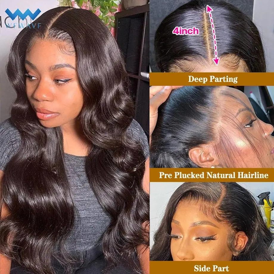 Natural Black 14 Inch  HD Lace Wig 13x6 Human Hair Wig Glueless Pre-Cut Water Bob 13X4 Women Front Wave150 Density