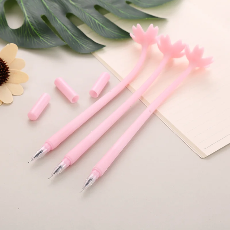 

12/60 Pcs Wholesale Creative Stationery Beautiful Cherry Blossom Gel Pen, Cartoon Student, Soft Rubber Flower Cute Girl