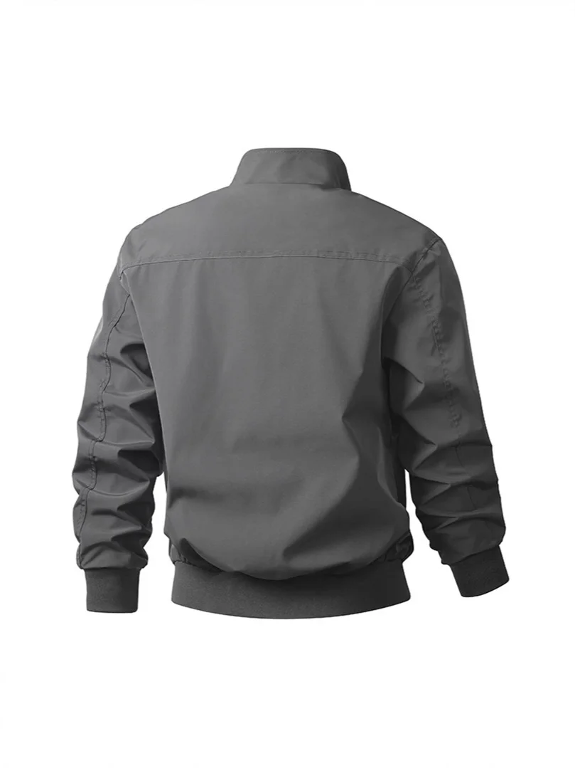 Lightweight Bomber Jacket Men Waterproof Windproof Vintage American Casual Work Daily Outdoor Coat Solid Mandarin Collar