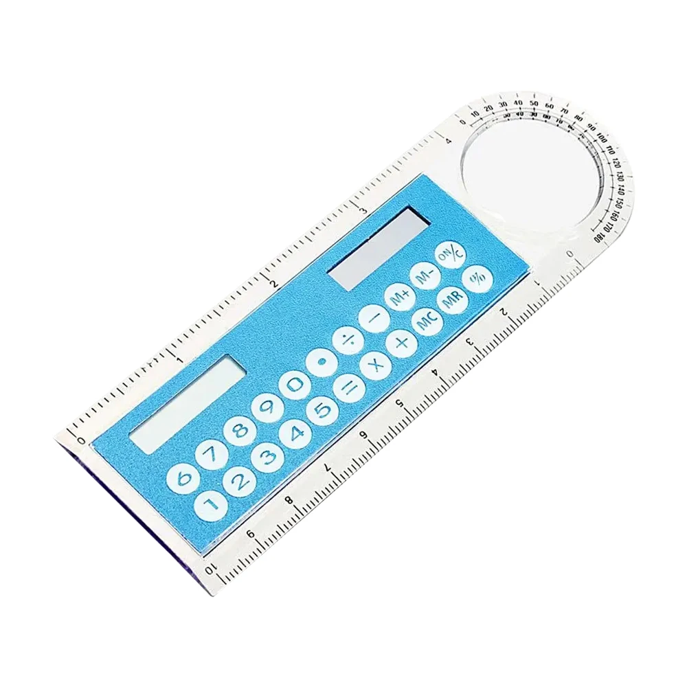 Hoge Kwaliteit 1Pcs Solar Mini Rekenmachine Vergrootglas Multifunctionele 10Cm Ultra-Dunne Transparante Liniaal Calculadora Kantoorbenodigdheden