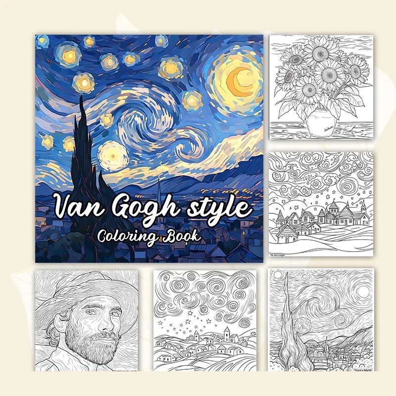 Livre de coloriage de style Van Gogh pour adultes et adolescents – Cadeau d'activité créatif et amusant pour soulager le stress pour les amateurs d'art