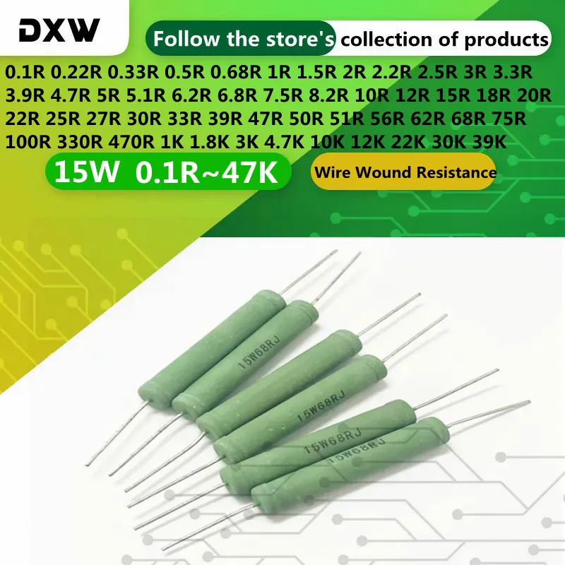 5PCS 15W Wire Wound Resistance RX21 0.1R~47K 0.22R 1R  2R 4.7R 15R 20R 27R 33R 62R 100R 220R 1K 2K 3K 4.7K 10K 15K 18K 30K