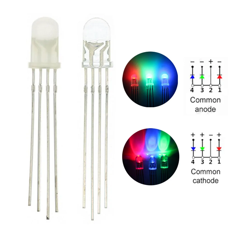 100pcs/lot 4pin 5mm RGB LED Emitting Diode Indicator Arduino Red Green Blue Multicolor Common Anode Cathode DIY PCB Circuit Bulb