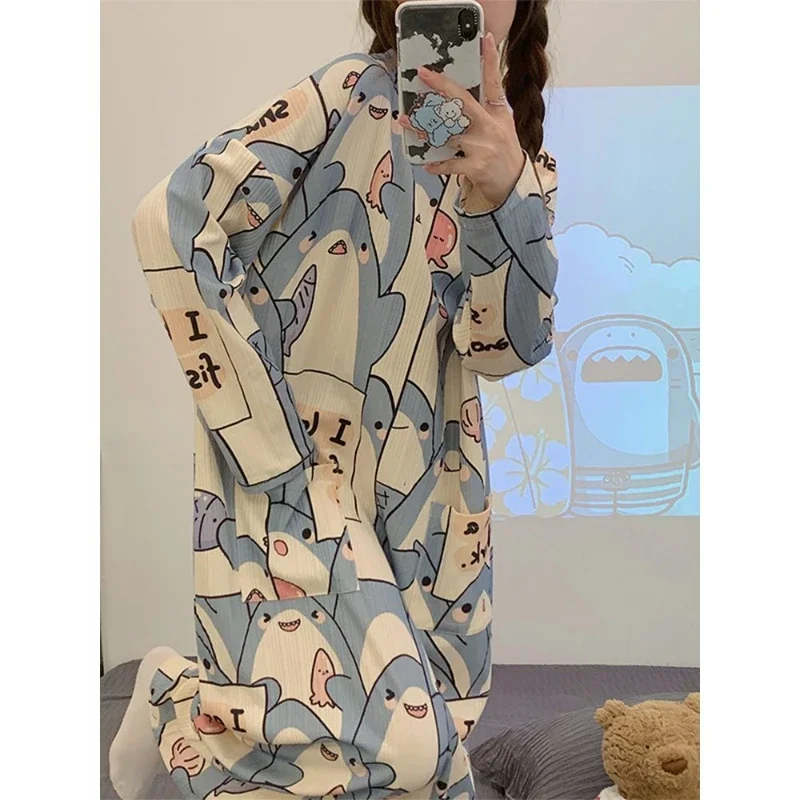 Sleepwear Women's Clothing Spring One-piece Thin Home Loose Simple Affordable Skinny High Quality Soft Comfortable Cool Sweet