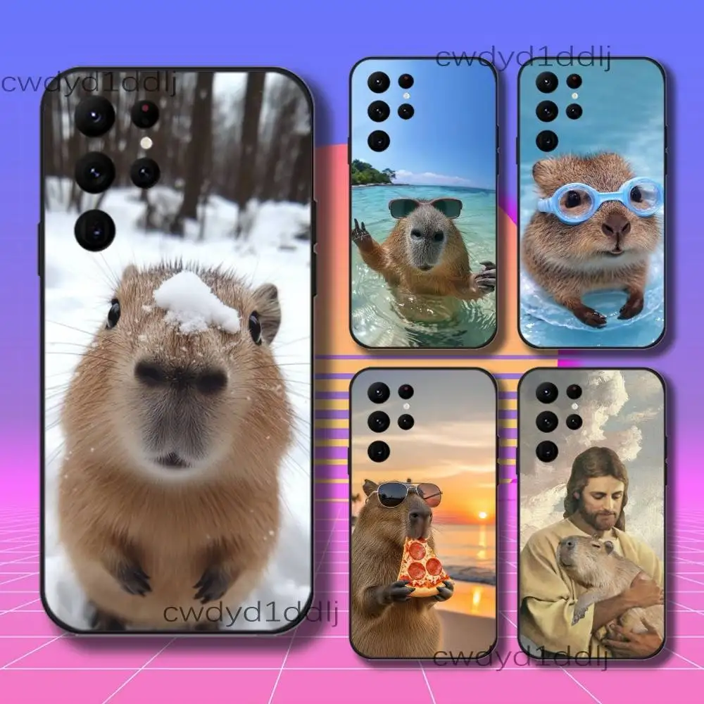 

C-Capybara Cute Phone Case For Samsung S10,S21,FE,S21 ,S26,S25,S24,S23,Ultra,S9,S22,Plus Black Shell Cover