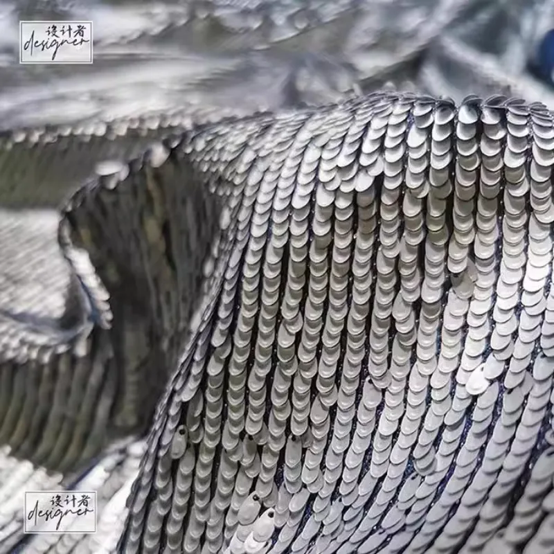 

Джинсовая прозрачная серебряная вышитая ткань с блестками, дизайнерская ткань будущего для шитья своими руками, верхняя одежда, материал одежды