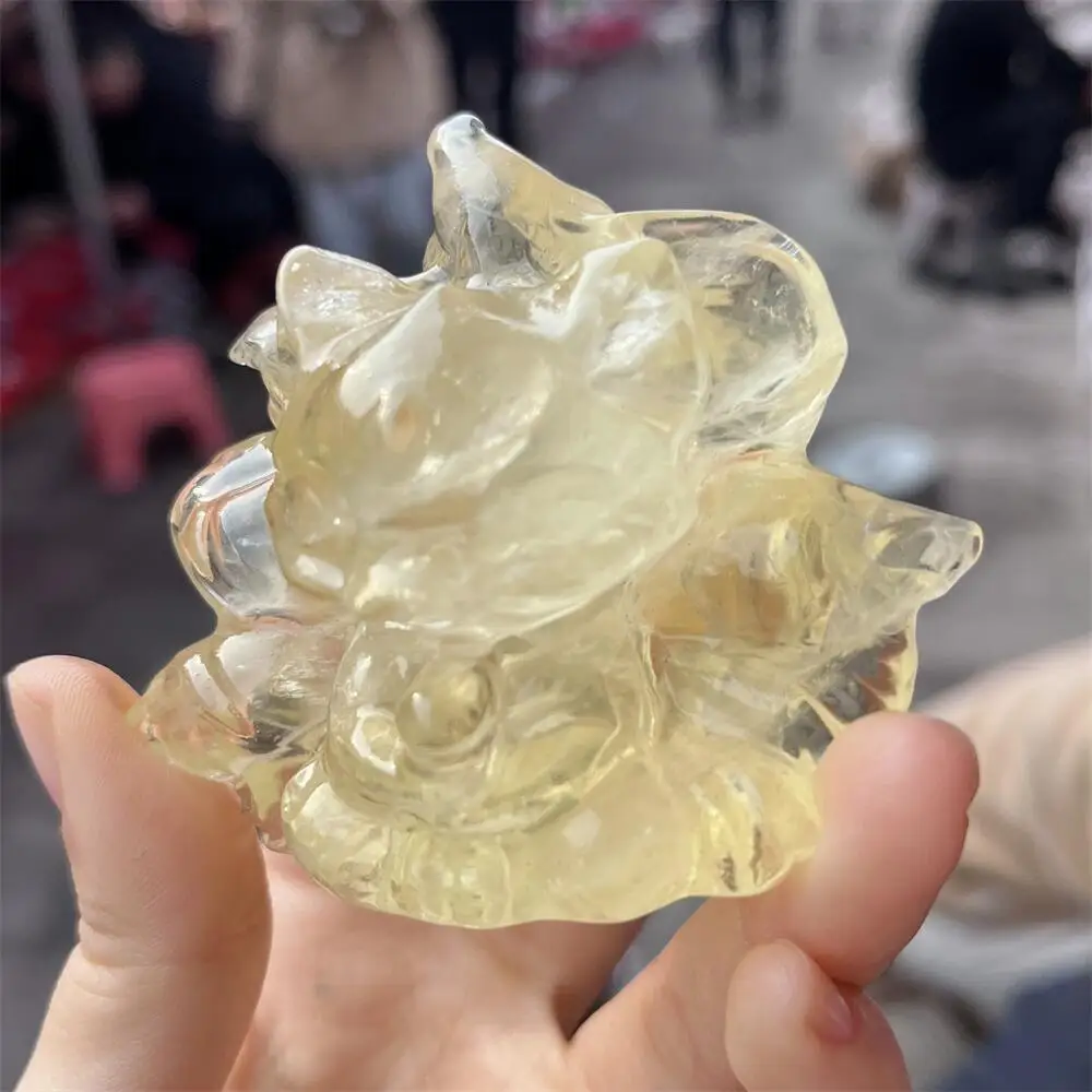 Natural Crystal Quartz Citrine Nine-Tailed Fox Carving Healing Ornaments Animal Statue for Home Decor Room Decoration Gift view 4