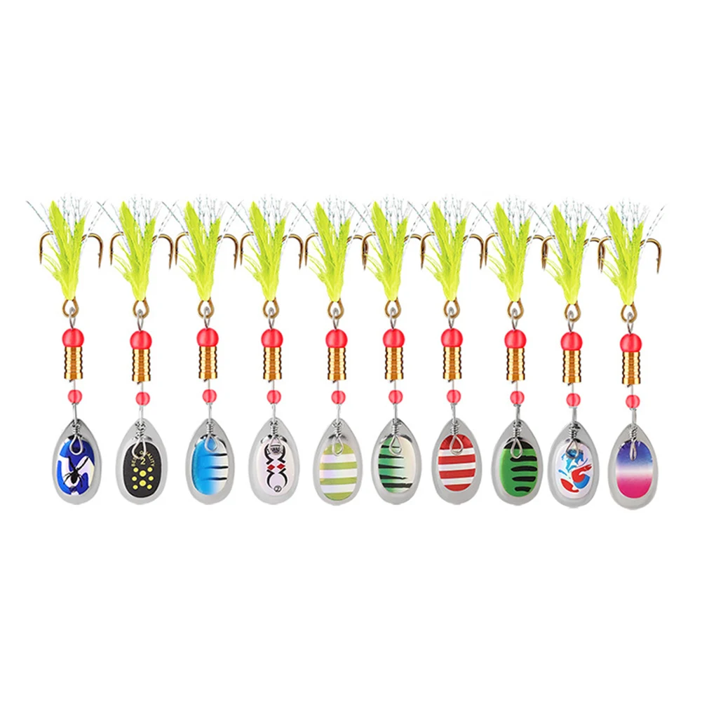10 pz Cucchiaio di Metallo Spinner Richiamo di Pesca con Ami Alti Spoonbait Crankbaits 3g Cucchiaio Rotante Kit Regalo di Pesca per Papà Padre
