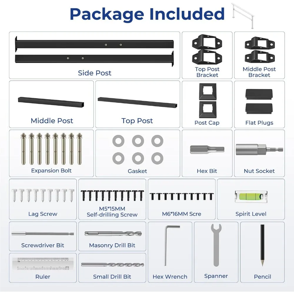 درابزين من الحديد المطاوع في الهواء الطلق لـ 3-4 خطوات، درابزين الشرفة، مناسب لخطوات الخرسانة، متين وأنيق لمنزلك