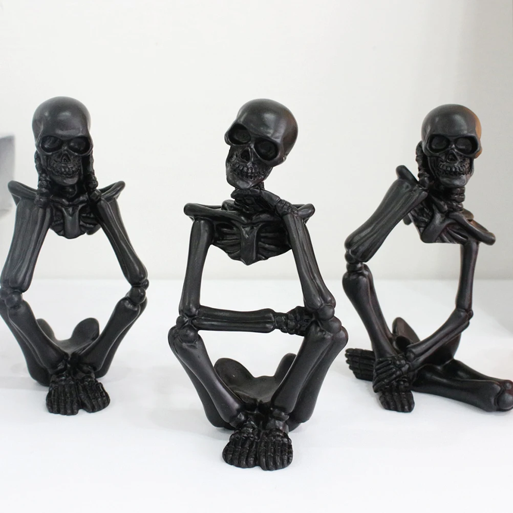 

3pcs Thinker Statue Resin Halloween Decor Desktop Craft Home Garden Decoration Mini Statue For Room